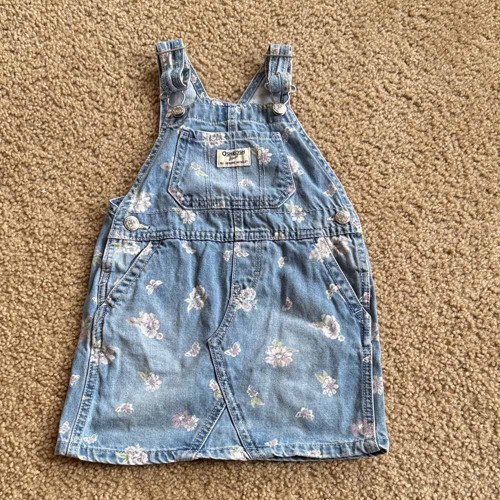 OshKosh B'gosh Blue Floral Kids Overalls 3T